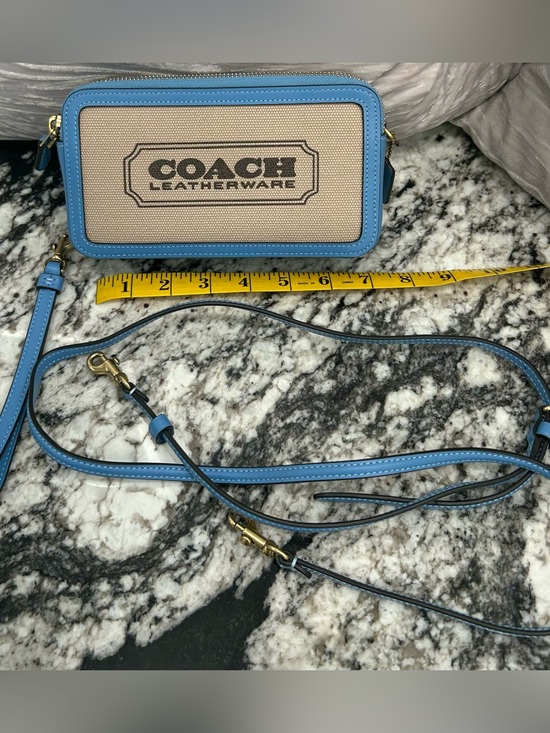 Coach Handbags - Coach Canvas Crossbody Wallet/Wristlet with Sky Blue Leather Trim